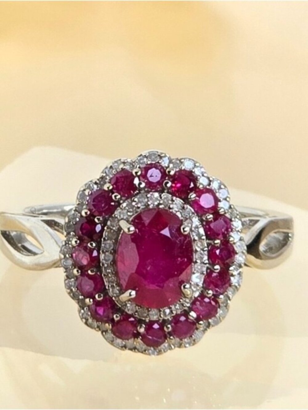 925 Sterling Silver Ring Sz 6 with Natural 6x8mm Ruby & Natural Diamonds